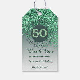 Modern Fallande Grön Glitter 50-årsdag Presentetikett