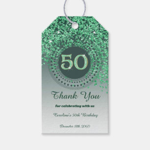 Modern Fallande Grön Glitter 50-årsdag Presentetikett