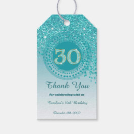 Modern Fallande Tealblå Glitter 30-årsdag Presentetikett