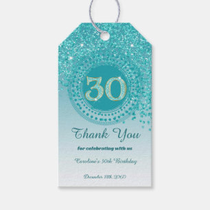 Modern Fallande Tealblå Glitter 30-årsdag Presentetikett