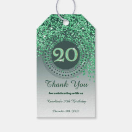 Modern Falling Green Glitter 20th Birthday Presentetikett