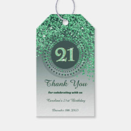 Modern Falling Green Glitter 21st Birthday Presentetikett