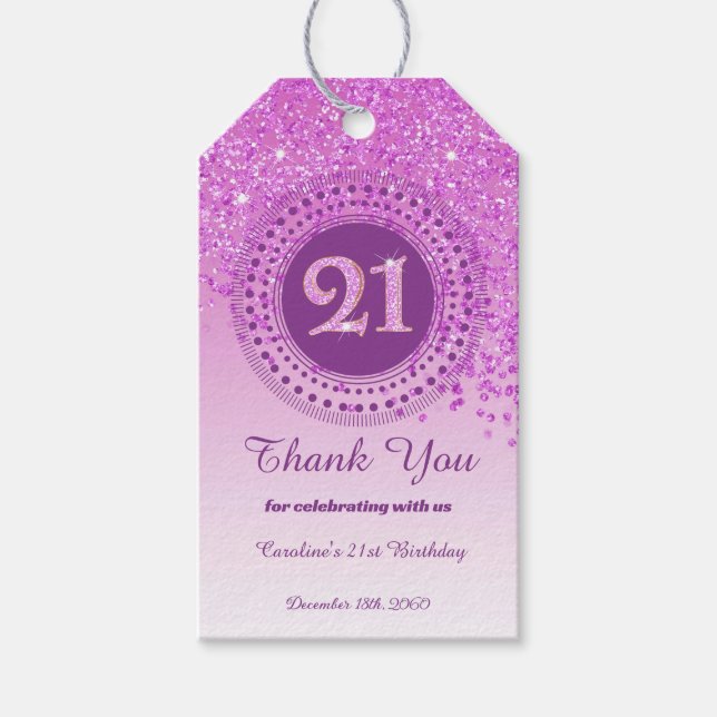 Modern Falling Pink Glitter 21st Birthday Presentetikett (Framsidan)