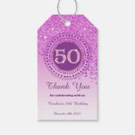 Modern Falling Pink Glitter 50th Birthday Presentetikett