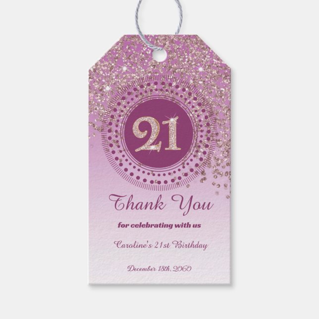 Modern Falling Rose Gold Glitter 21st Birthday Presentetikett (Framsidan)
