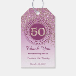 Modern Falling Rose Gold Glitter 50th Birthday Presentetikett