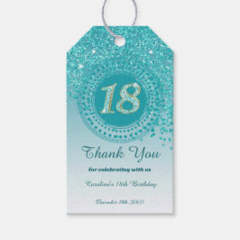 Modern Falling Teal Blue Glitter 18:e födelsedagen Presentetikett