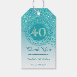 Modern Falling Teal Blue Glitter 40:e födelsedag Presentetikett