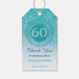 Modern Falling Teal Blue Glitter 60:e födelsedag Presentetikett