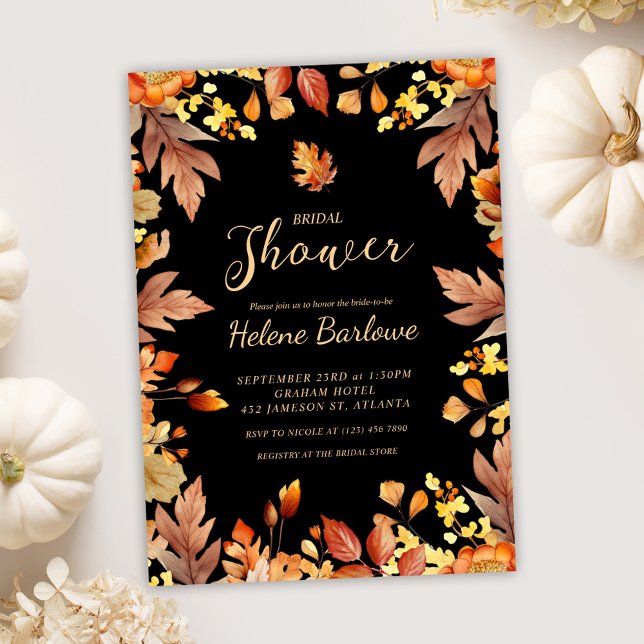 Modern fallskärm för att vara en sund Möhippa Inbjudningar (Black Elegant Fall Bridal Shower Invitation)