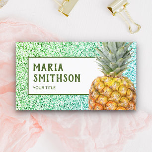 Modern Falsk Grön Glitter Tropisk Ananas Visitkort