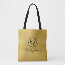Modern Falsk Guld Celestial Monogram & Namn i Skri Tygkasse