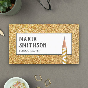 Modern Falsk Guld Glitter Penna Skollärare Visitkort