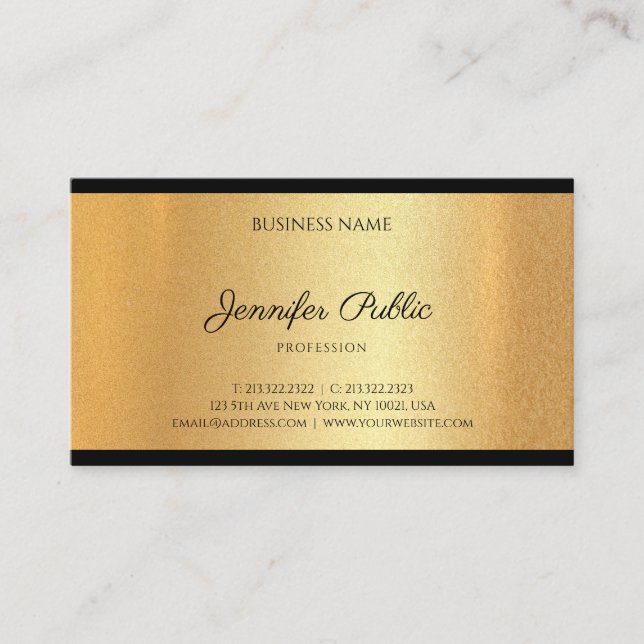 Modern Falsk Guld Handskriven Text Kalligrafi Chic Visitkort (Framsida)