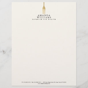 Modern Falsk Guldgaffel Catering Logotyp Elfenben Brevhuvud