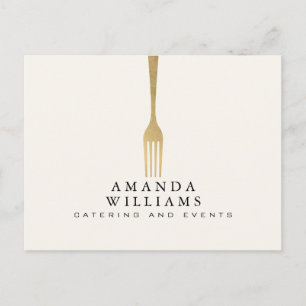 Modern Falsk Guldgaffel Catering Logotyp Elfenben Vykort