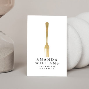 Modern Falsk Guldgaffel Catering Logotyp Vertikal Visitkort