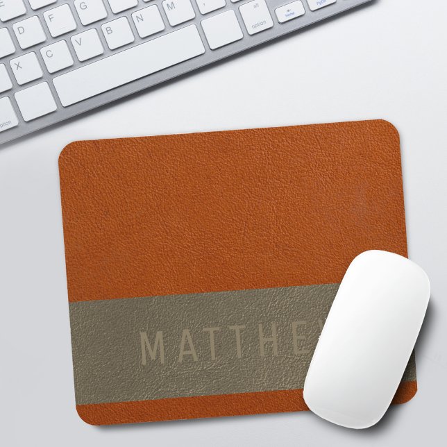 Modern Falsk Orange Grå Läderstruktur Namn Musmatta (Modern Faux Orange Gray Leather Texture Name Mouse Pad)