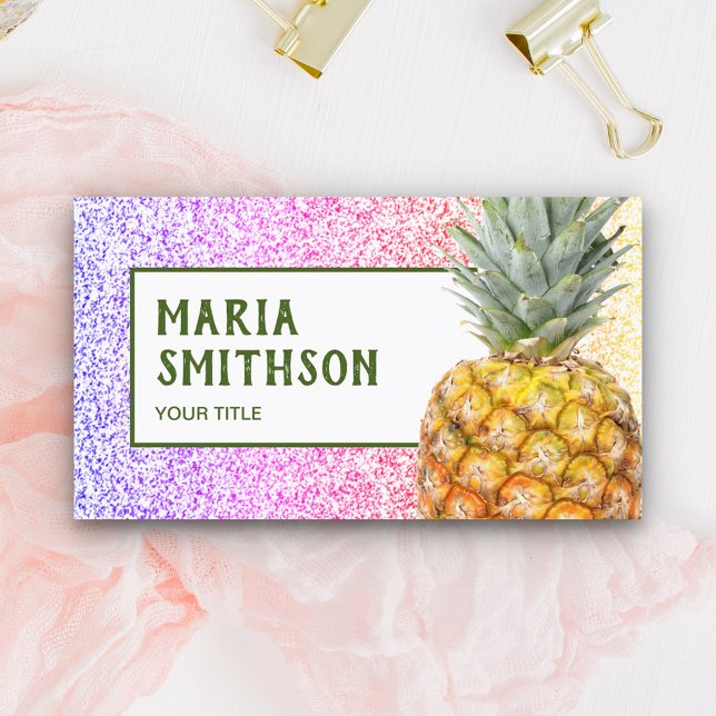 Modern Falsk Regnbåge Glitter Tropisk Ananas Visitkort (Skapare uppladdad)