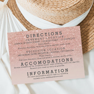 Modern falsk roséguld glitter detalj bröllop tilläggskort