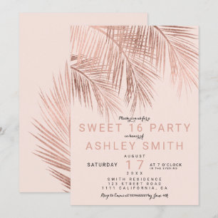 Modern falsk roséguld palmtree rodnad Sweet 16 Inbjudningar