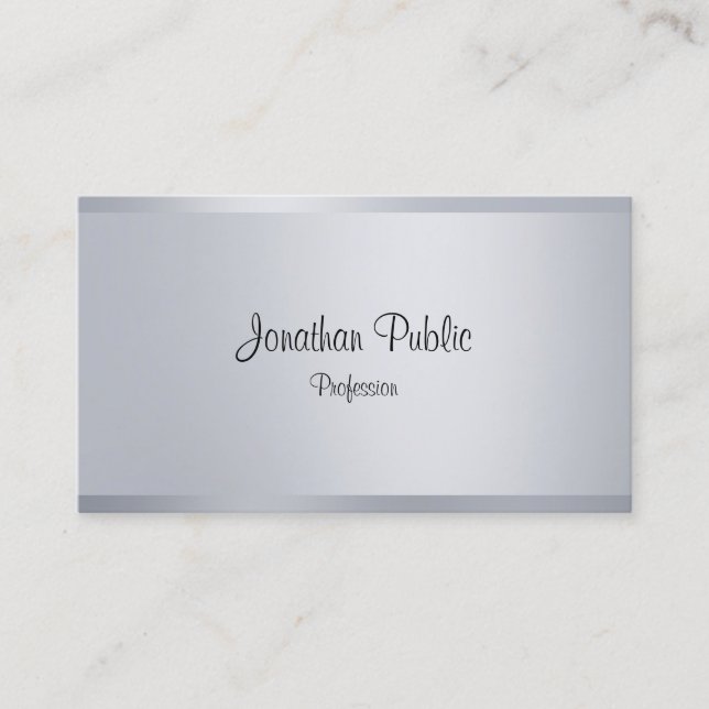 Modern Falsk Silver Elegant Handskriven Skripttext Visitkort (Framsida)