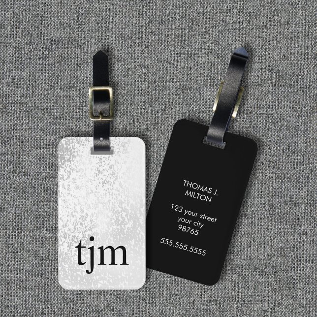 Modern Falsk Silver Svart Fet Monogram Bagagebricka (Skapare uppladdad)