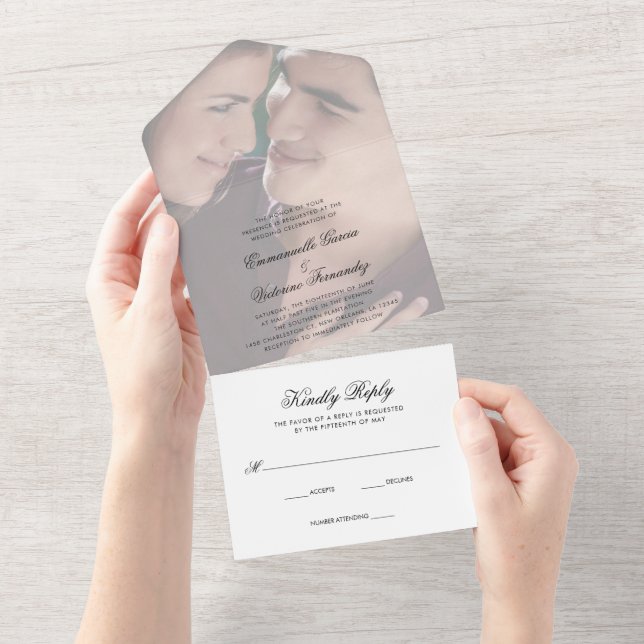 Modern Falsk Vellum Elegant Foto Bröllop (Avrivbar del)