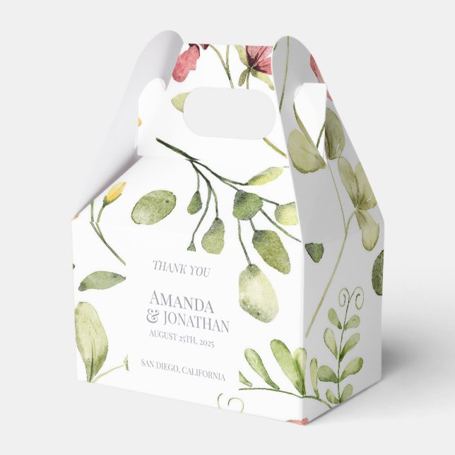 Modern Fält Flowers Calligraphy Bröllop Tack Presentaskar (Framsidan Sidan)