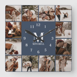 Modern familj, 12 - fotokollage, marinblå marinblå fyrkantig klocka