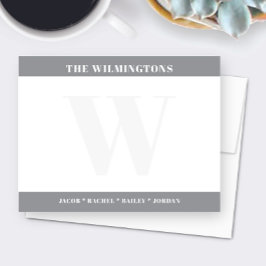 Modern Familj Efternamn Initial Grå Brevpapper Anteckningskort