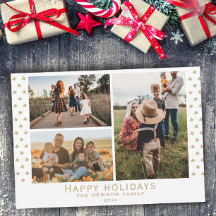 Modern Familj Foto Blommigt Mönster Jul Julkort