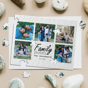Modern Familj Foto Collage Manus Citat Minnessak Pussel