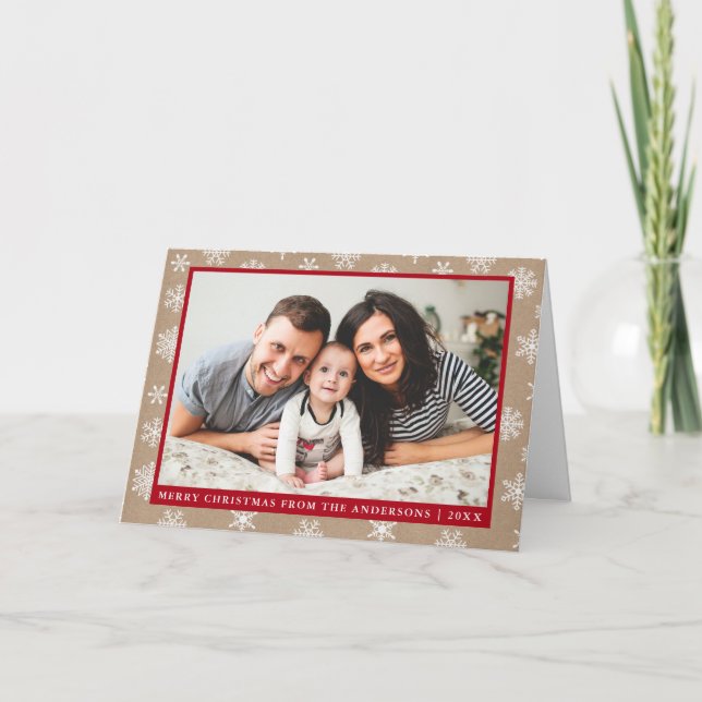 Modern familj Foto Kraft Snowflake-påsatt Helgkort (Framsida)