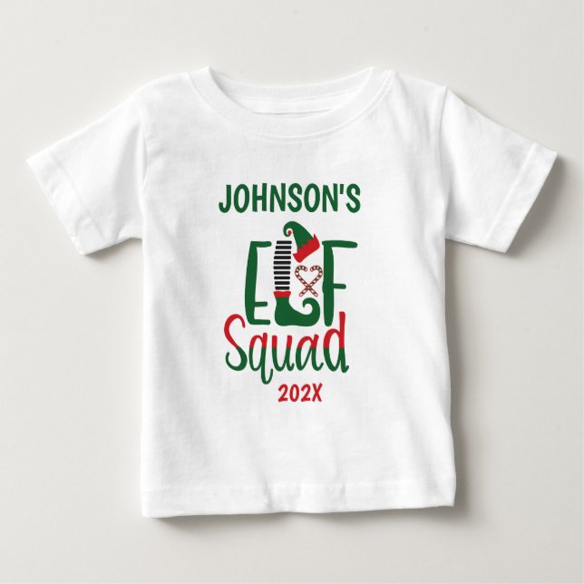 Modern familj matchande Elf Squad-jul T Shirt (Framsida)