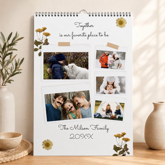 Modern familj minimal anpassad foto kalender (calendars family photo modern minimalist stylish graphic elegant photo collage template keepsake kid)