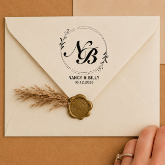 Modern familj monogram krans returadress trästämpe stämpel