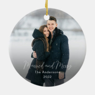 Modern familj Namn år - foto, gift Merry Julgransprydnad Keramik