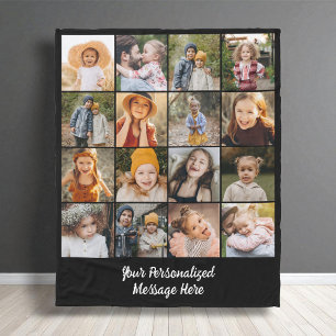Modern familj Text Anpassad 16 Foto Collage Fleecefilt