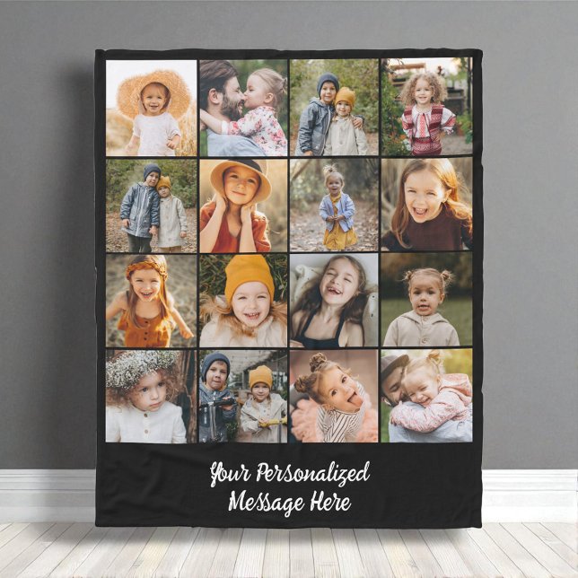 Modern familj text Anpassad 16 Foto Collage  Fleecefilt (Skapare uppladdad)