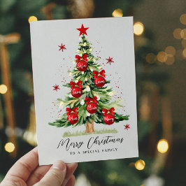 Modern familje-kort Namn God jul Träd Julkort
