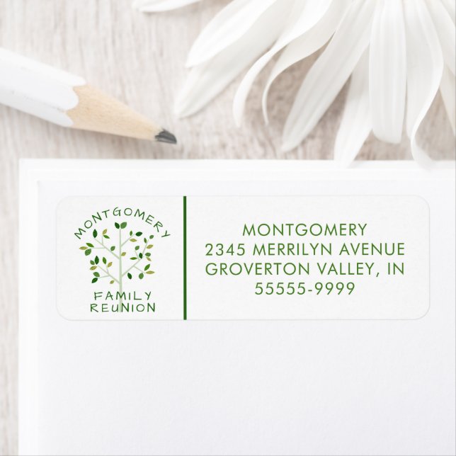 Modern Familjeåterförening Grönt Träd Returadress Etikett (Insitu)