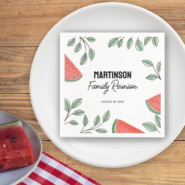 Modern Familjeåterträff Sommar Träd Vattenmelon Pappersservett (Skapare uppladdad)