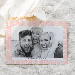 Modern familjefärgad rosa i kärlek alla hjärtans d julkort