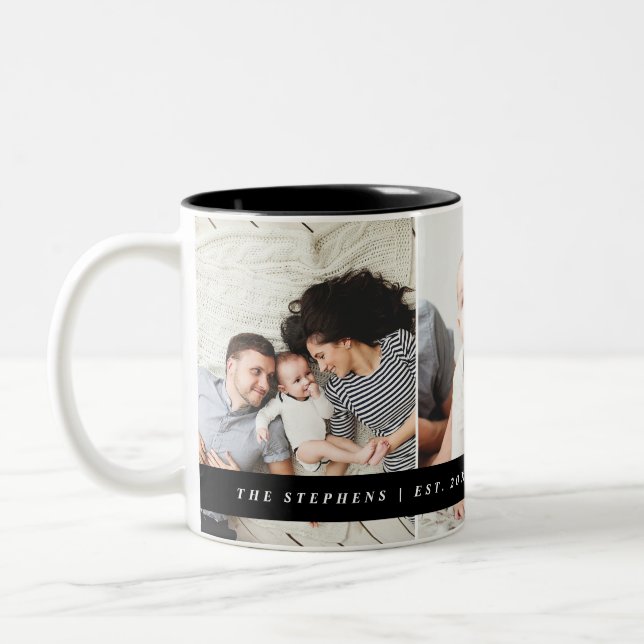 Modern familjefogram och etablerat datum Två-Tonad mugg (Vänster)