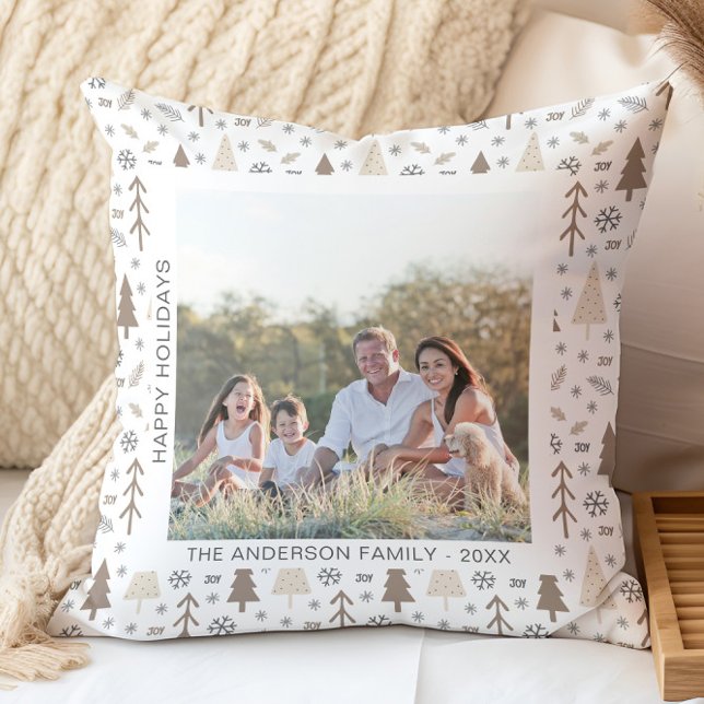 Modern familjefolljul kudde (Modern Christmas Holidays Personalized Photo Throw Pillow by MINTIC DESIGN STUDIO)