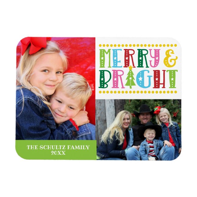 Modern familjefoptofoto för merry och Bright Cute  Magnet (Horisontell)