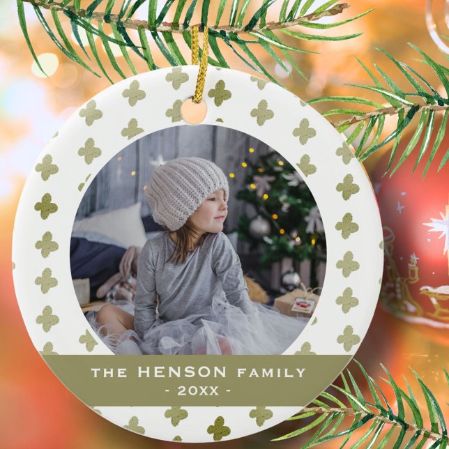 Modern familjefoto Blommönster jul  Julgransprydnad Keramik (Skapare uppladdad)