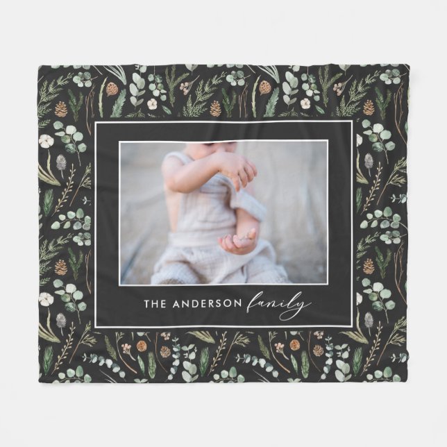 Modern familjefoto med svart botanisk elegant fleecefilt (Framsidan (Horisontell))