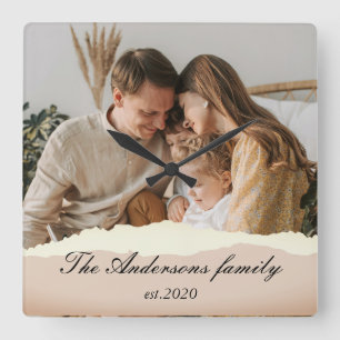 Modern familjefoto och Personlig Namn Gift Fyrkantig Klocka